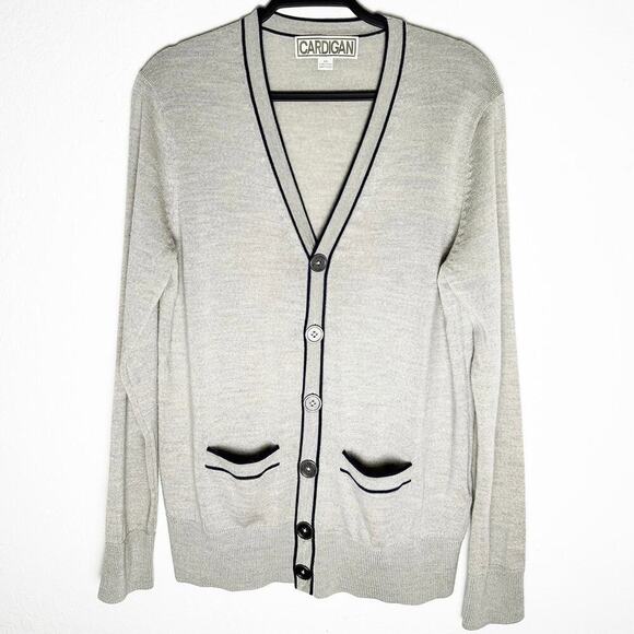 Cardigan Mens Wool Button Front Cardigan Sweater Gray Classic Preppy Academia XS - Picture 1 of 10